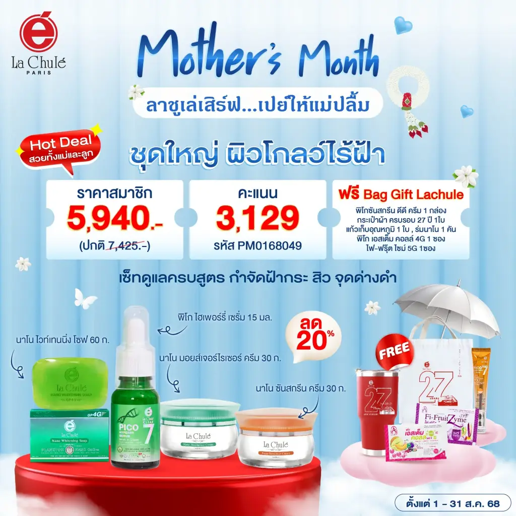 เซ็ทดูแลครบสูตร กำจัดฝ้ากระ สิว จุดด่างดำ Bright Block Set (แถมฟรีกิฟเซ็ท ครบรอบ 27 ปี)